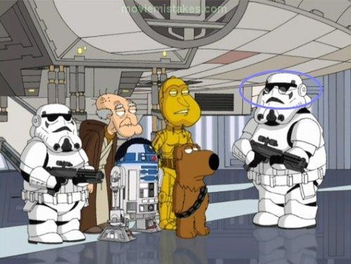 Trong một cảnh bộ phim hoạt hình Family Guy, khi Millennium Falcon bị bắt trên Hành tinh Chết, còn Luke và Han thì giả danh người của Stormtrooper, khán giả sẽ để ý thấy nhân vật Peter (ngoài cùng bên trái) còn đeo thêm một chiếc kính tròng ra ngoài chiếc “nồi cơm điện”.